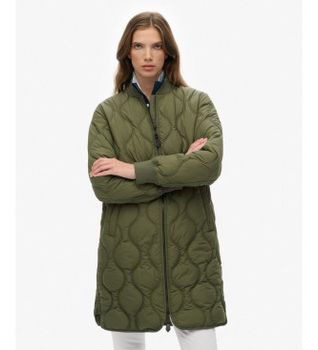 Superdry para mujer. W5011932A Chaqueta Larga Acolchada verde (XS), Casual, Poliéster