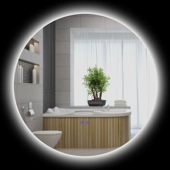 kleankin Espejo redondo luminoso LED de baño 70 cm mural con interruptor táctil sistema antivaho 35W Gris   Aosom España