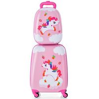maleta infantil de 2 piezas  mochila de plastico carrito infantil equipaje infantil 1216 unicornio rosa