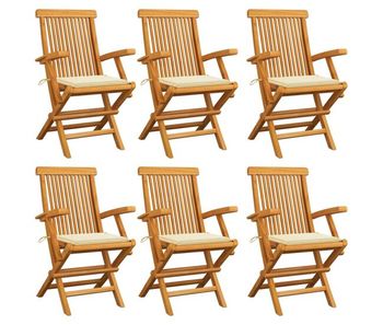 Sillas de jardin 6 unidades madera teca con cojines color crema