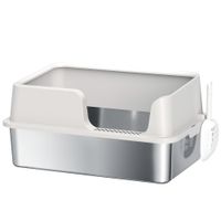 pawhut arenero para gatos de acero inoxidable xl caja de arena para gatos grandes arenero con borde alto pala gris claro