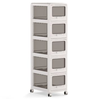 Costway Cajonera Plástica Blanca de 5 Niveles con Cajones Transparentes y Ruedas con Freno Gran Capacidad para Dormitorio y Oficina 42 x 28 x 112,5 cm Blanco