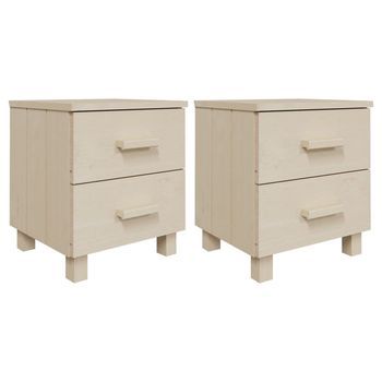 Pack 2 Uds Mesitas Noche | Mesa Auxiliar | Mesilla Hamar Pino Macizo Marrón Miel 40x35x44,5 Cm