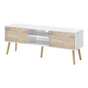 Mesa De Tele Eskilstuna Con 2 Puertas 2 Estantes Aglomerado/madera 120 X 30 X 47 Cm Blanco/efecto Roble [en.casa]