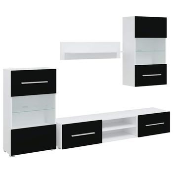 Muebles Para Tv | Muebles De Salón 5 Uds Con Iluminación Led Negra Mate Cfw90441