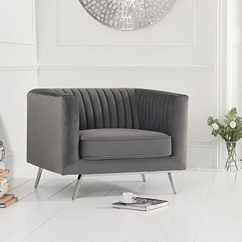 Danube Grey Velvet Armchair