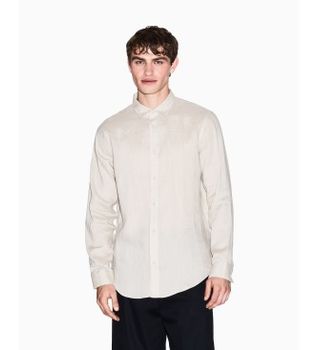 A|X Armani Exchange para hombre. XM001221AF14619U1102 Camisa Fit Lino beige (S), Casual, Clásico, Manga larga