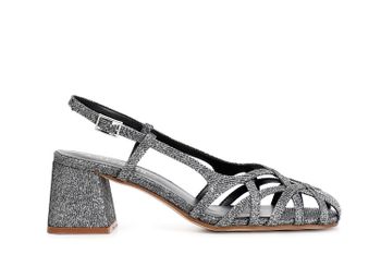 zapatos abiertos en tejido de lúrex con jaula trenzada asimétrica anthracite