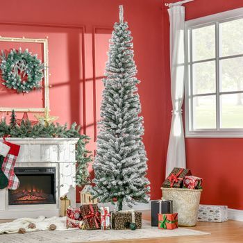 Árbol De Navidad De Plástico Metal Homcom Ø68x225 Cm Verde Y Blanco