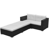 set de muebles de jardn 3 piezas y cojines ratn sinttico negro