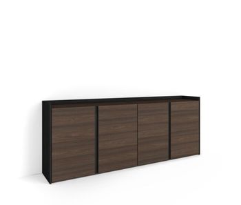 Aparador para salón, gran capacidad de almacenaje, 207x35x80cm, 4 puertas, armario, zapatero, estilo moderno, roble oscuro y negro
