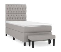 cama box spring con colchon tela gris claro 100x200 cm diseno de botones