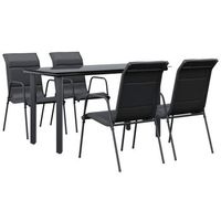 juego de comedor para jardin 5 uds  conjunto mueble jardin mesa y sillas acero y textilene negro