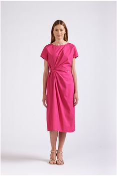 vestido con pliegues drapeados hot pink s