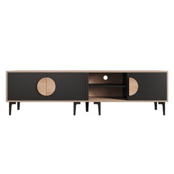 Mueble De Tv De 180 Cm, Madera Y Negro, 3 Puertas, 2 Estantes Abiertos