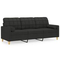 sofa de 3 plazas  sofa de salon  sofa de descanso con cojines tela negro 180 cm