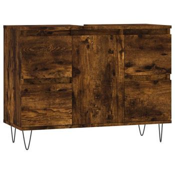 Mueble De Baño Madera De Ingeniería Roble Ahumado 80x33x60 Cm Vidaxl