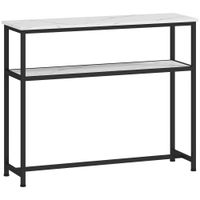 homcom consola recibidor estrecha con superficie con efecto marmol estante abierto y marco de metal 100x30x81 cm blanco