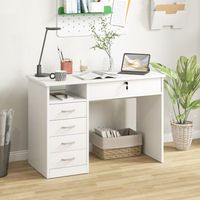 escritorio de oficina blanco de 110 x 50 x 76 cm con 5 cajones cerradura y pasacables