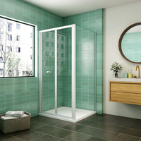 aica mampara de ducha frontal plegable y panel lateral perfil blancogris mate vidrio templado 5mm 761-801x880-900x1850mm