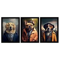 set de 3 posters abrigos en estilo fotografia a todo color divertidas ilustraciones realistas de animales con ropa humana diseno y decoracion de interiores a4 marcos negros nacnic