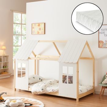 Cama Para Niños Tostedt Con Colchón 90x200 Cm - Madera/blanco [en.casa]