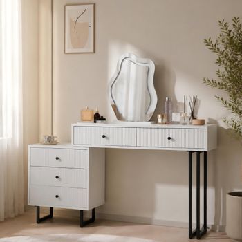 Tocador Con Espejo Led - Mueble Dormitorio - Tablero De Partículas - Blanco (100x40x76cm)