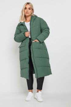 Yours Abrigo Acolchado Con Capucha De Borreguillo Verde, Mujer Curvy Y Tallas Grandes, Yours