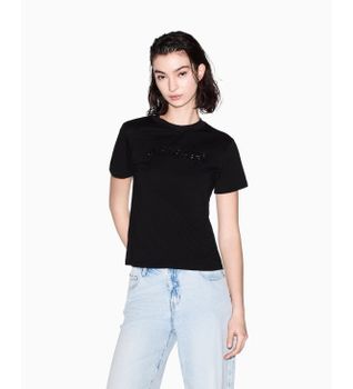 A|X Armani Exchange para mujer. XW002340AF10358UC001 Camiseta Boxy negro (M), Casual, Algodón, Manga corta