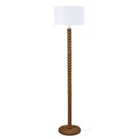 lampara de pie columna madera oscuro metal pantalla blanco