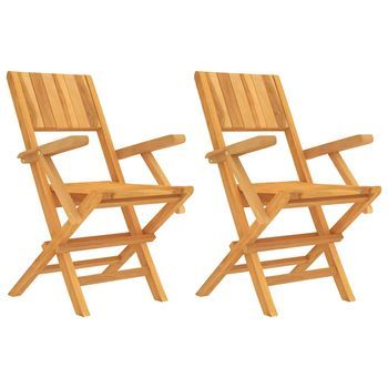 Pack 2 Uds Sillas De Jardín | Silla De Exterior | Sillón Plegables Madera Maciza Teca 55x61x90 Cm