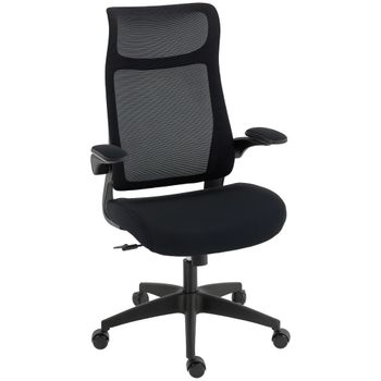 HOMCOM Silla de Oficina Ergonómica Giratoria de Malla con Soporte Lumbar Reposabrazos Abatibles Reposacabezas Basculante Negro