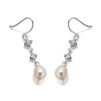silver cubic zirconia and freshwater pearl hook wire earrings - 30mm - f0776