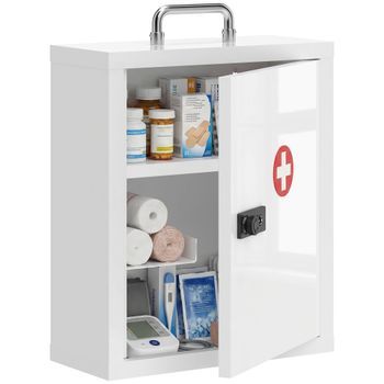 Armario Botiquín De Pared De Acero Con Cerradura De Combinación, 3 Niveles, 32 × 14 × 38 Cm – Blanco