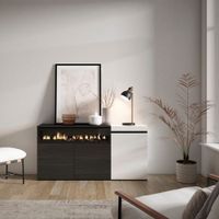 aparador efecto madera blanco negro 150x35x75cm chimenea efecto fuego
