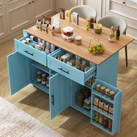 isla de cocina azul con ruedas encimera abatible y almacenamiento 129  46  915 cm