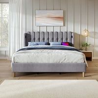 cama doble tapizada de lino con usb tipo-c y somier de lamas gris 160x200 cm para adolescentes