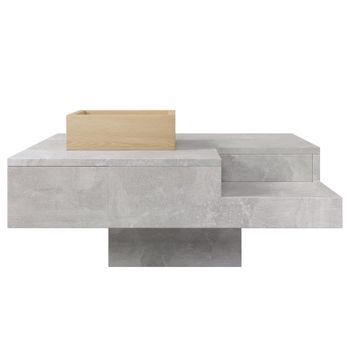 Mesa de centro cuadrada gris con almacenaje en madera natural