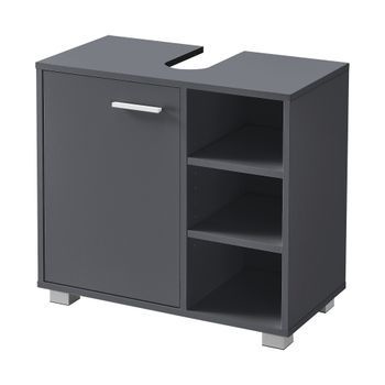 Mueble De Lavabo - 56 X 60 X 31 Cm - Mueble De Baño Debajo Del Lavabo - Con Puerta Y 3 Estantes - Aglomerado - Con Ranura Para Sifón - Gris Oscuro [en.casa]®