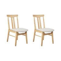 conjunto de 2 sillas de comedor retro tradicional sin reposabrazos asiento de tela beige estructura de madera maciza clara avalon