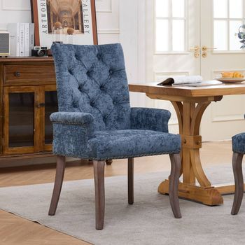 Silla De Comedor - Mueble De Comedor - Chenilla Y Madera De Caucho - Azul (69x57x100.5cm)