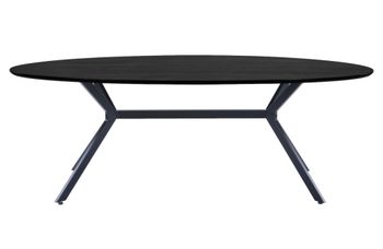 Mesa oval bruno de mdf con patas de acero
