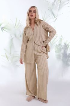 Yours Pantalones Anchos Marrones De Raya Diplomática, Mujer Curvy Y Tallas Grandes, Yours