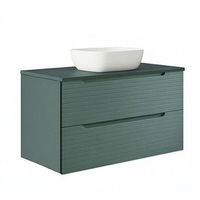 kibath mueble de bano con lavabo boreal 100x45 cm acabado verde lago mate 2 cajones suspendido