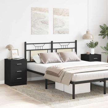 Pack 2 Uds Mesitas De Noche | Mesa Auxiliar | Mesilla Aglomerado Negro 38x35x56 Cm