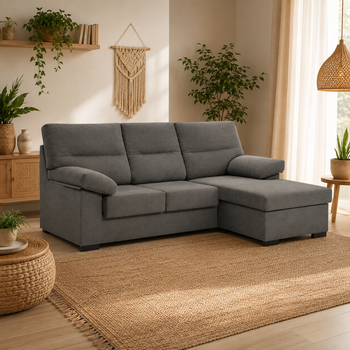 Sofá Chaiselongue Athenas 3 Plazas 206cm Tela Antimanchas - Beige