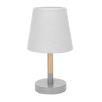 aigostar r lampara de mesa lampara de mesita de noche pequena de madera moderna lampara de noche con tulipa de tela gris y base de metal portalamparas e14 ecologica decorativa y vintage