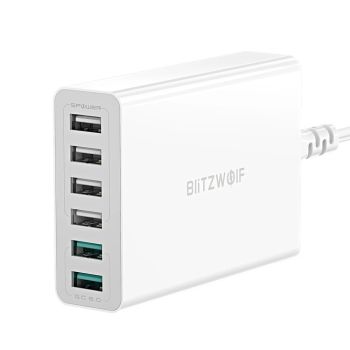 Cargador USB BlitzWolf® BW-S15 de 60W y 6 puertos, estación de carga de escritorio con carga rápida dual QC3.0, cargador