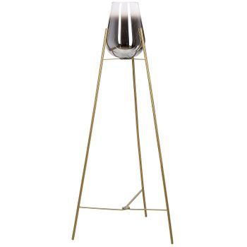 Lámpara De Pie De Metal Dorado 133 Cm Pantalla Vidrio Ahumado Sala De Estar Mena