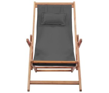 Silla de playa plegable de tela y estructura de madera gris